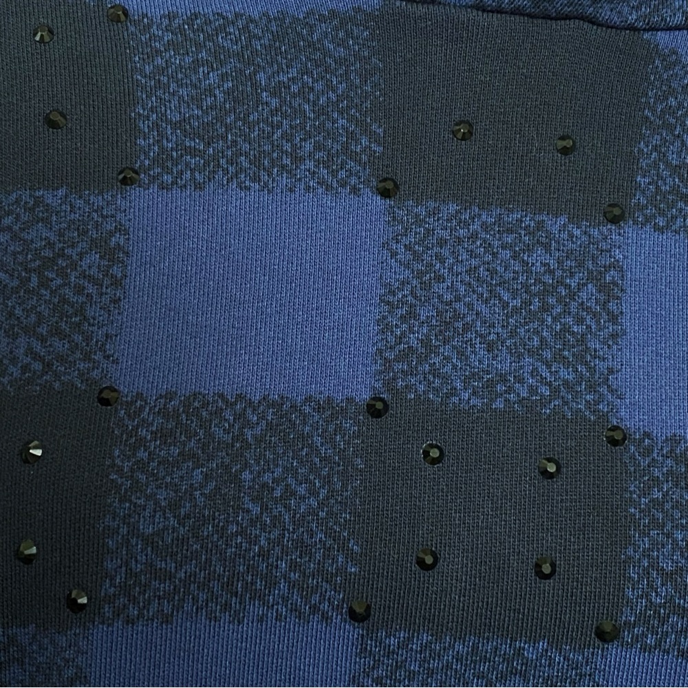 DRIES VAN NOTEN blue black checker print crystal rhinestone hoodie sweatshirt - Picture 7 of 9